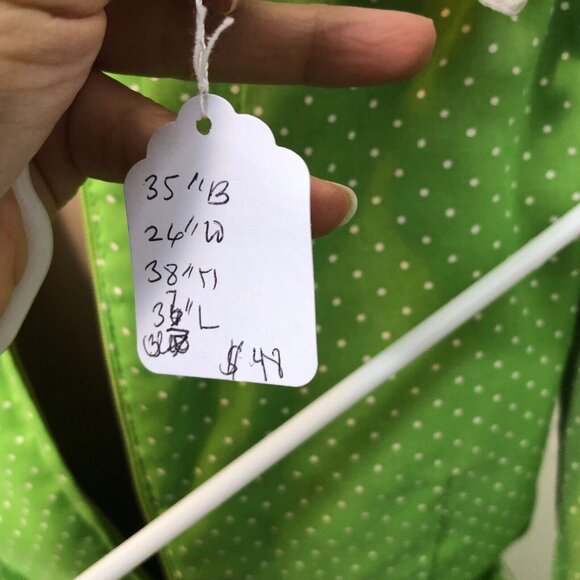 SOLD Vintage 1960s Lilli Diamond Lime Green White Polka Dot Balloon Sleeve Dress - Picture 9 of 13